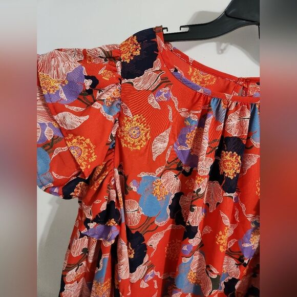 BUCKETLIST Red Floral Ruffle Blouse Size M - Picture 9 of 10